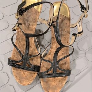Michael kors Sandela with cork heel size black patent leather